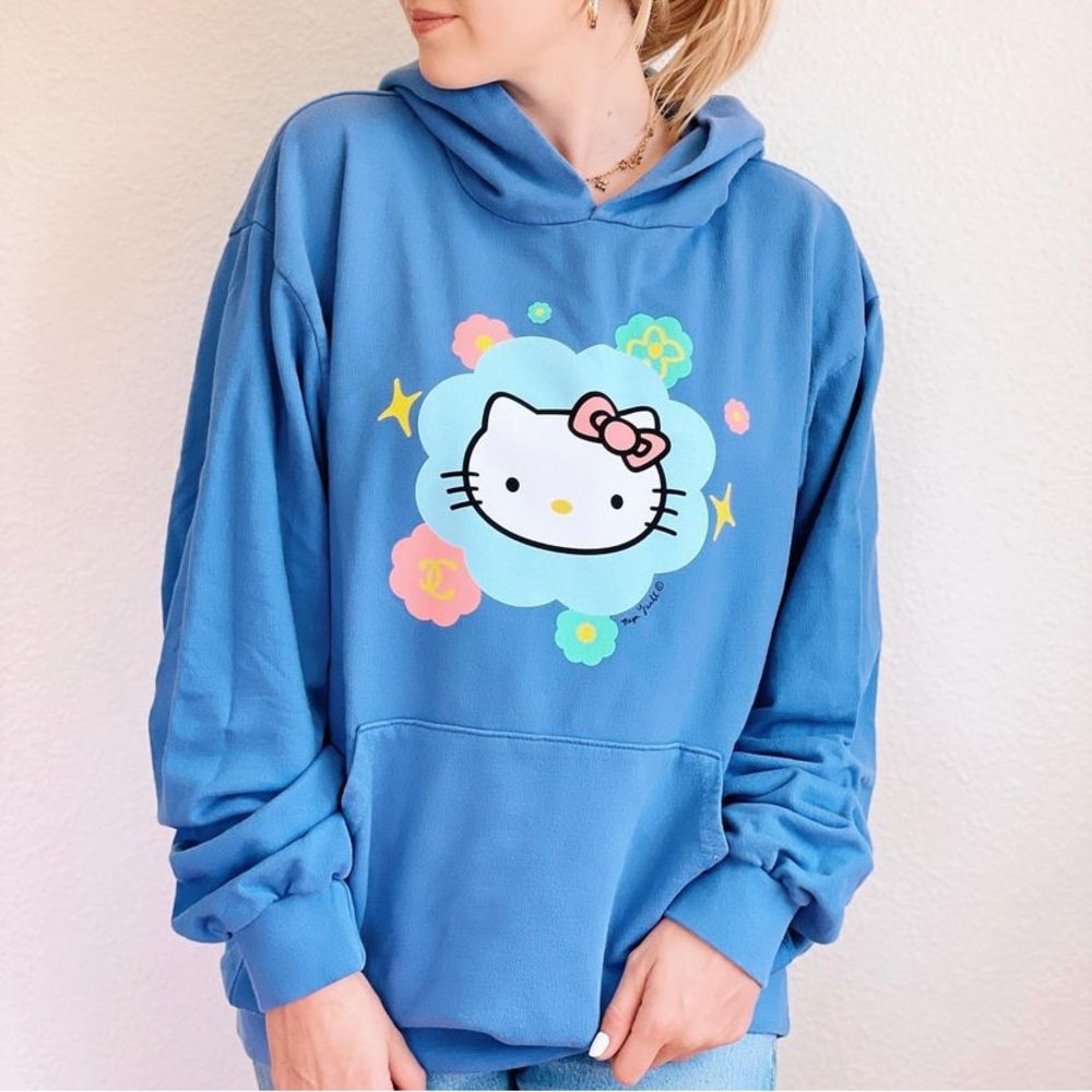 Mega Yacht Hello Kitty Blue Graphic Logo Hoodie Size L